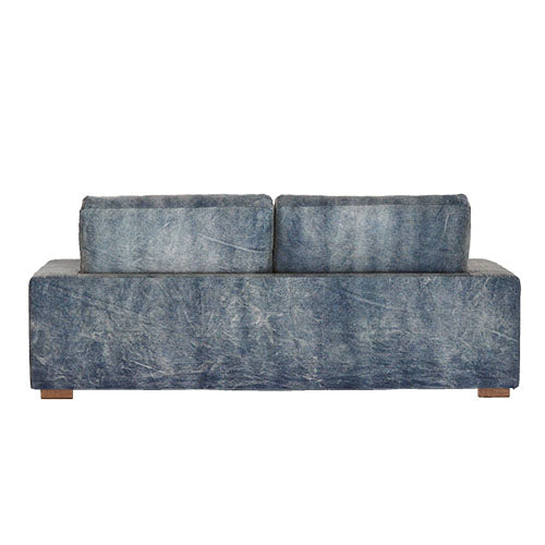 白背景で背面から見たBAY SOFA 72 デニムブルー、横幅180cmの全体シルエット