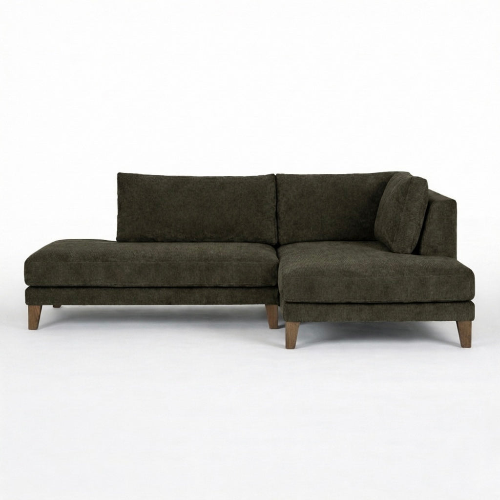 コーデュロイソファ　カーキ色 ロータイプで圧迫感を抑える コンパクトカウチソファ｜BAY SOFA 64R