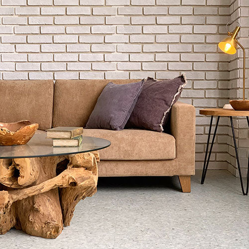 BAY SOFA 83(コーデュロイ/キャメル)|使用イメージ(クッションあり/サイドテーブル)|W200×D95×H75×SH40