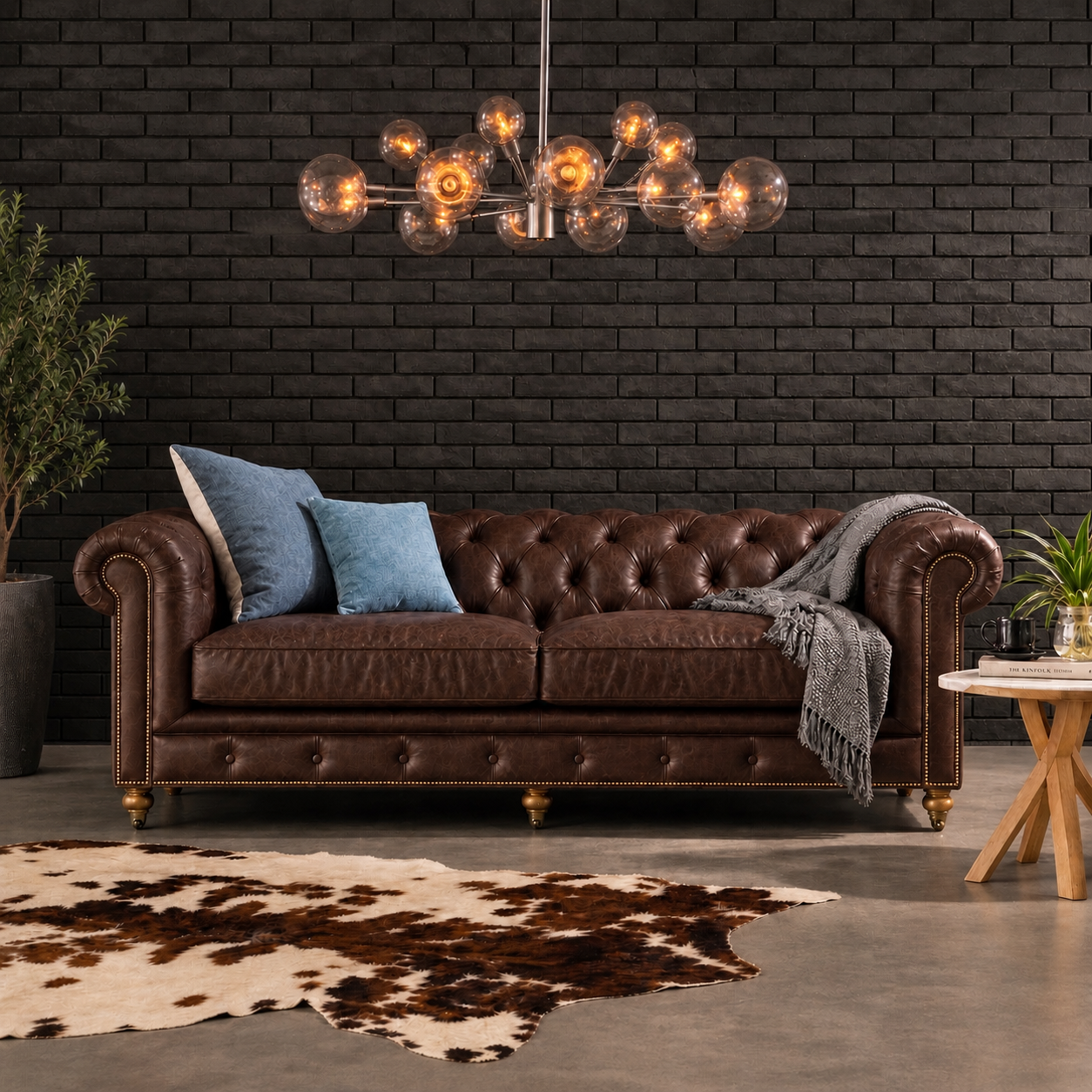 HALO KENSINGTON 2.5P SOFA BIKERTAN ダークブラウンレザー コーディネートイメージ